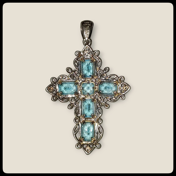 Sterling Silver and Blue Cross Pendant - Picture 4 of 6